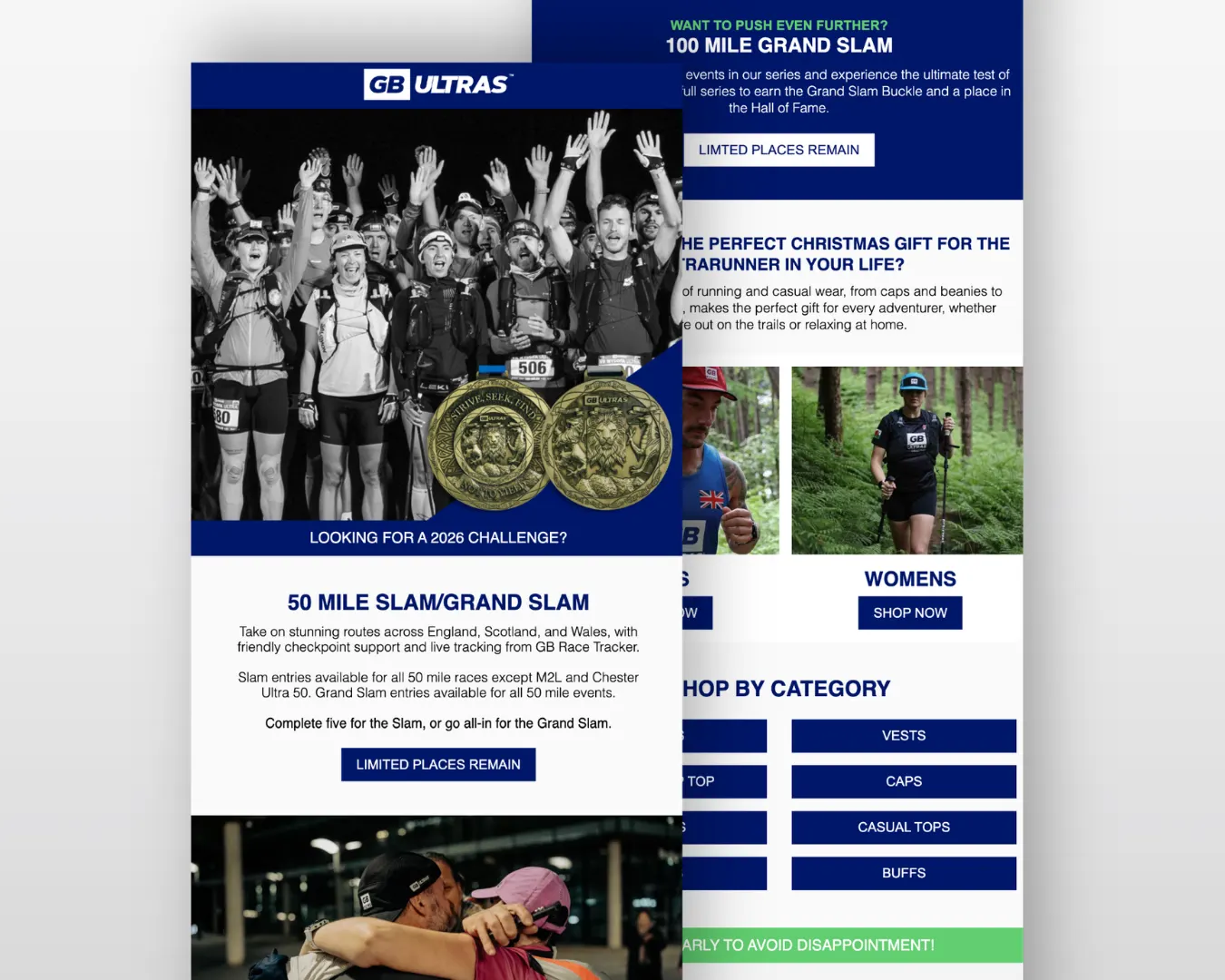 GB Ultras 50 mile and 100 mile Grand Slam email campaign design