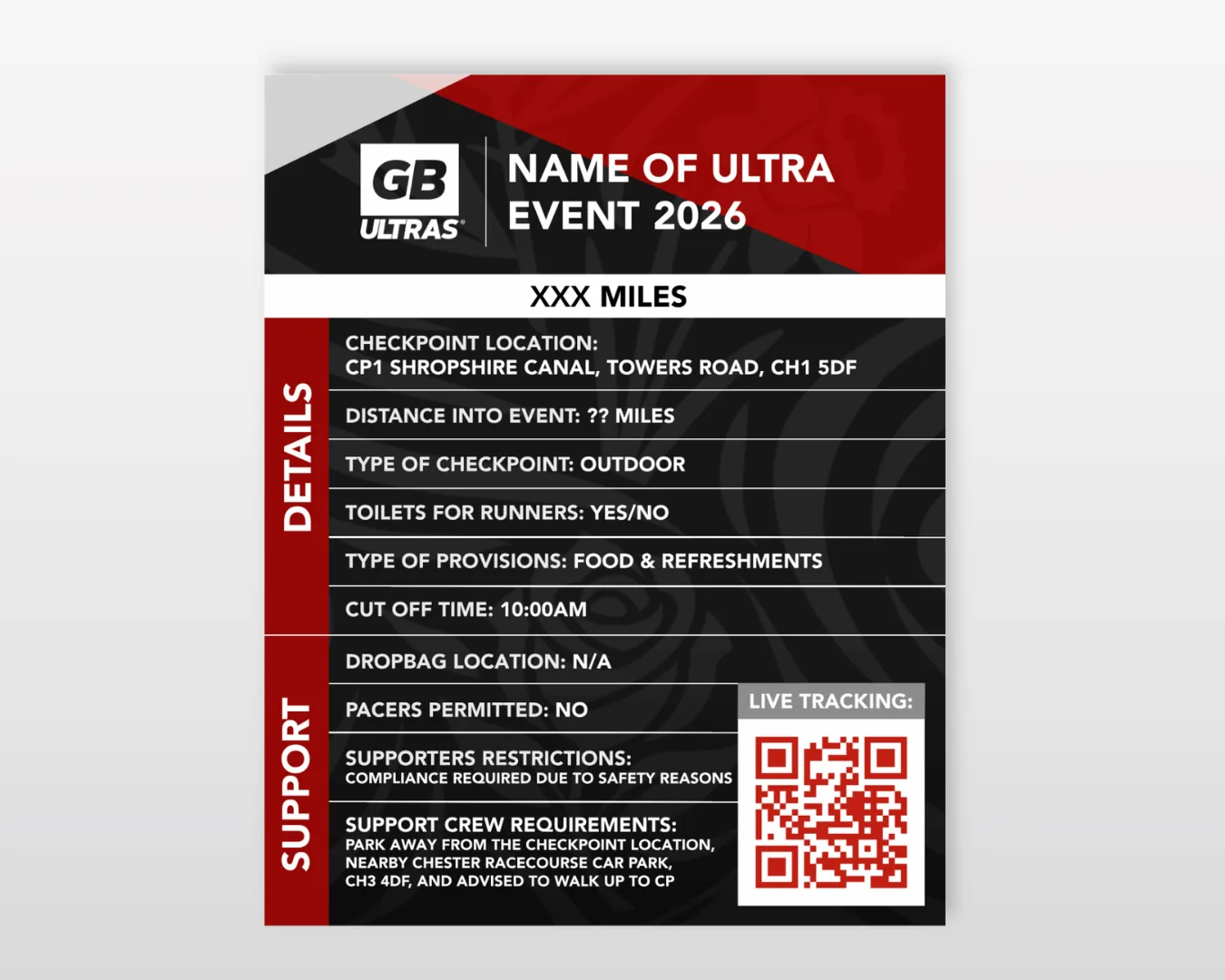 GB Ultras race checkpoint information sign template