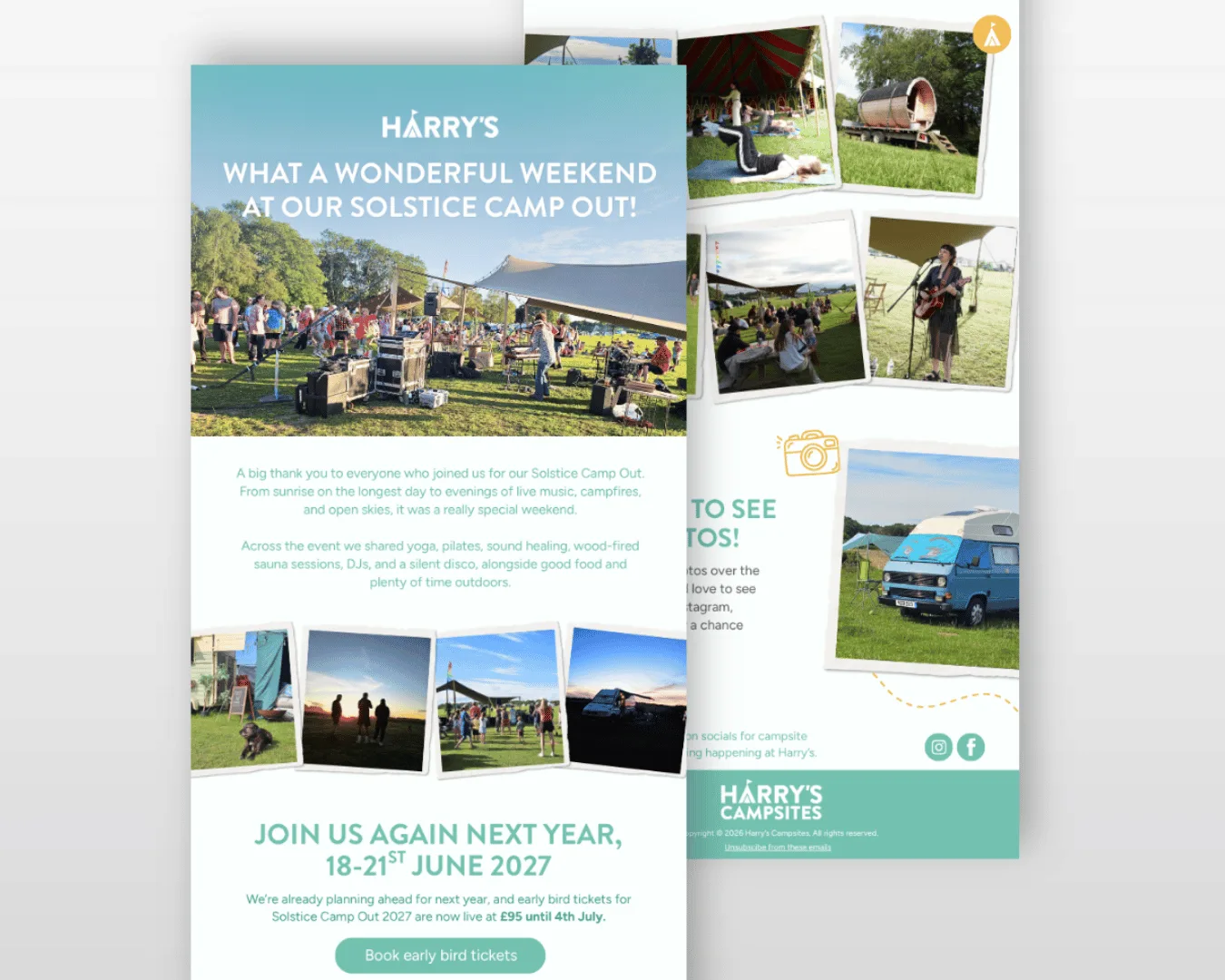 Harry's Campsite post event email design