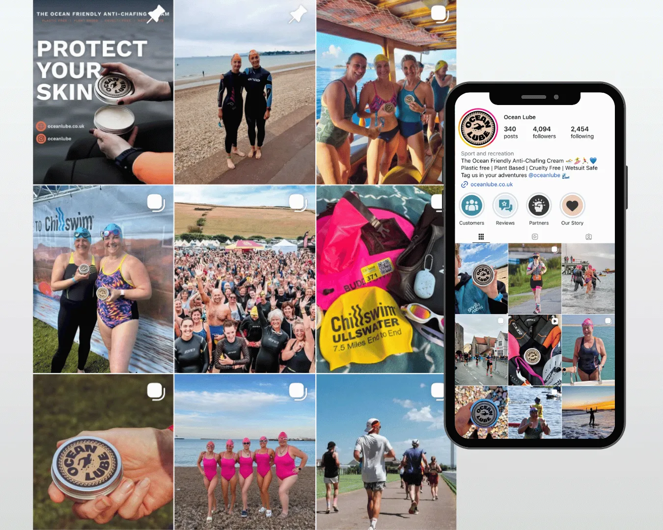 Ocean Lube Instagram grid and profile mockup