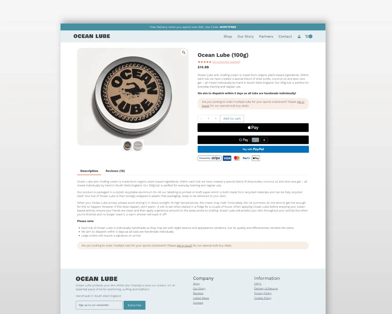 Ocean Lube product page website design
