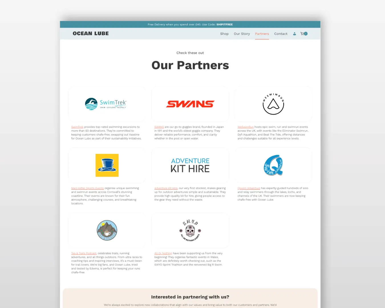 Ocean Lube partners page website design
