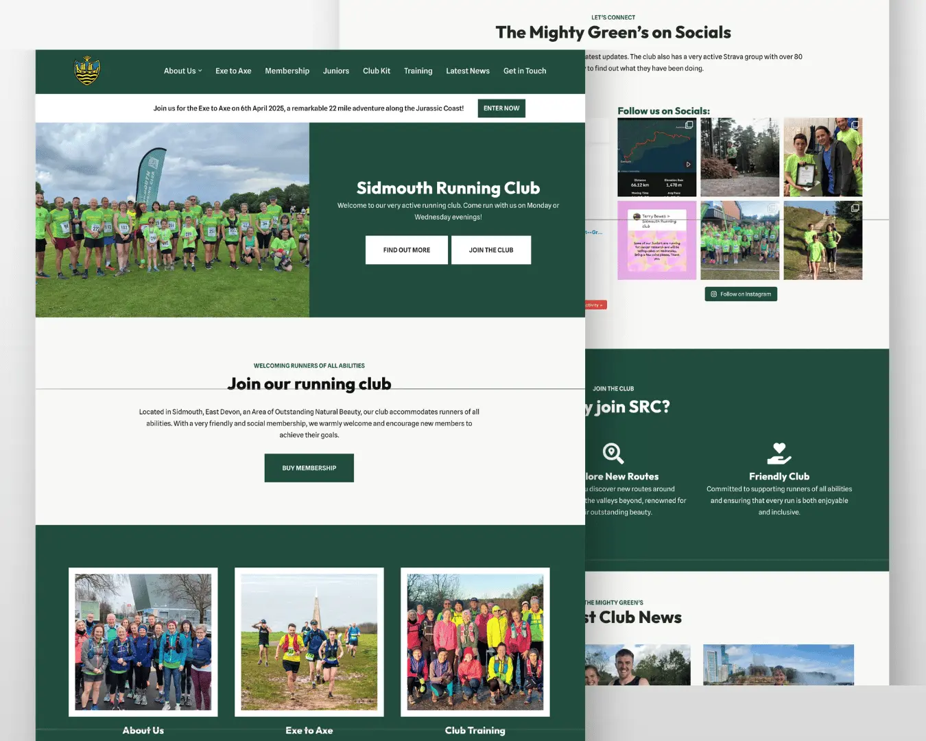 Sidmouth Running Club homepage website design