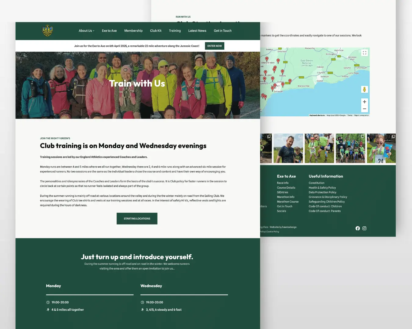 Sidmouth Running Club training page website design