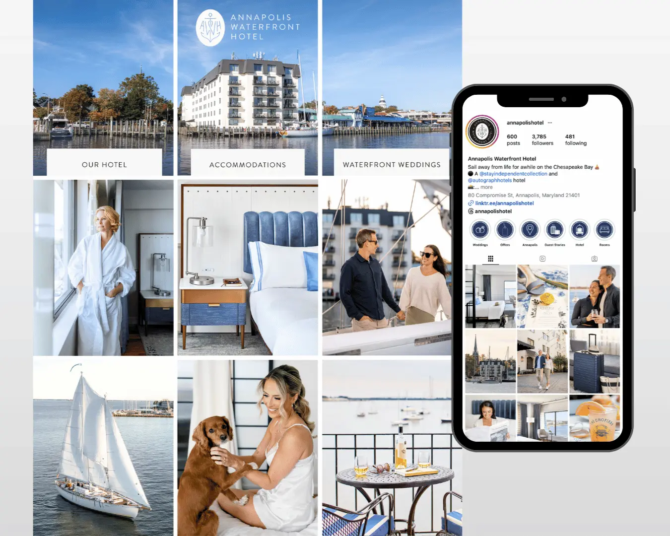 Annapolis Waterfront Hotel Instagram grid and profile mockup