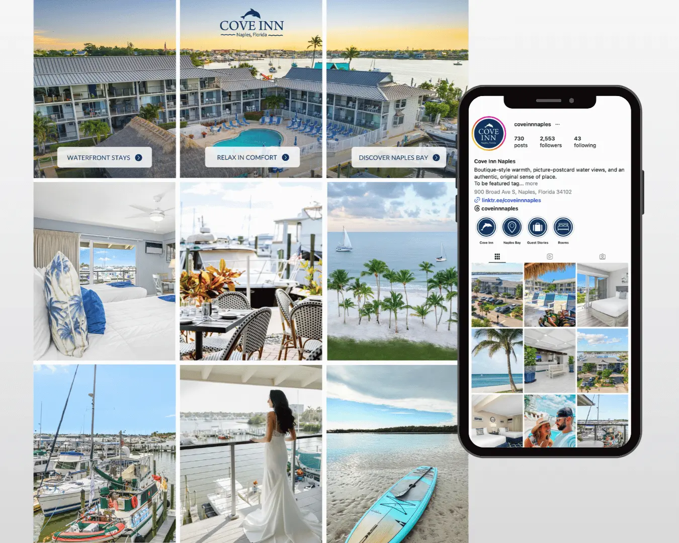Cove Inn Naples Instagram grid and profile mockup