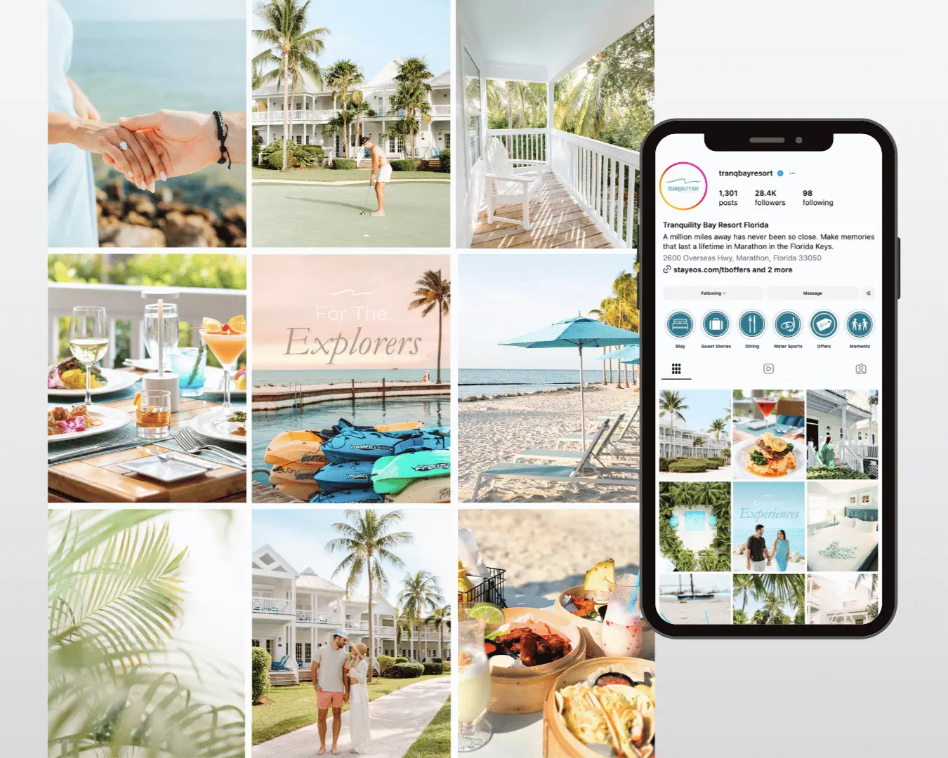 Tranquility Bay Resort Instagram grid and profile mockup