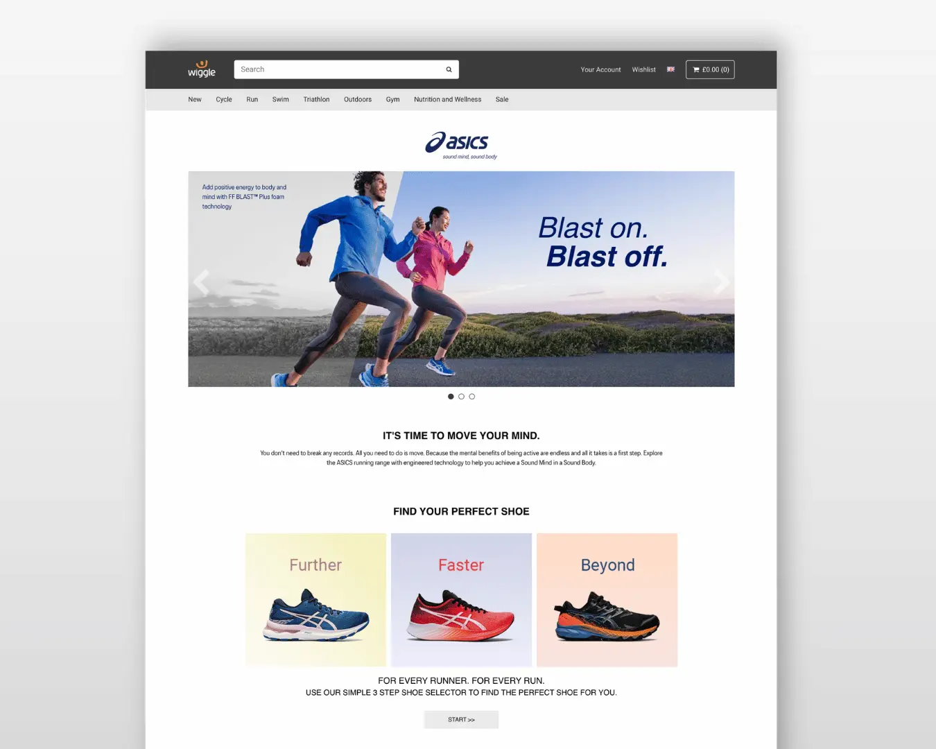Wiggle website Asics running campaign page