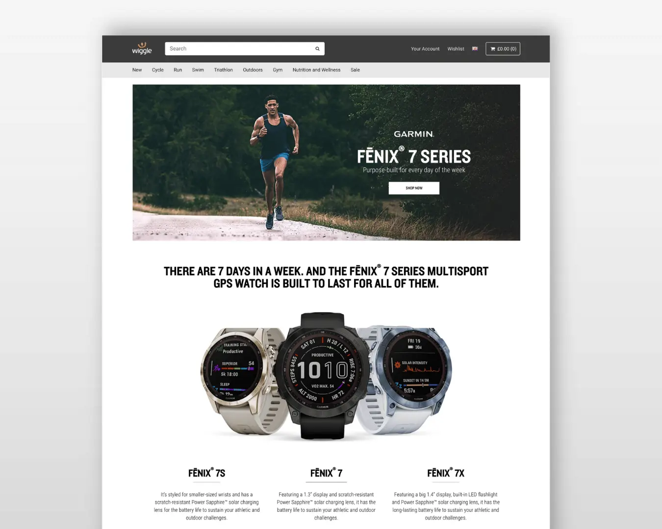 Wiggle website Garmin Fenix 7 campaign page