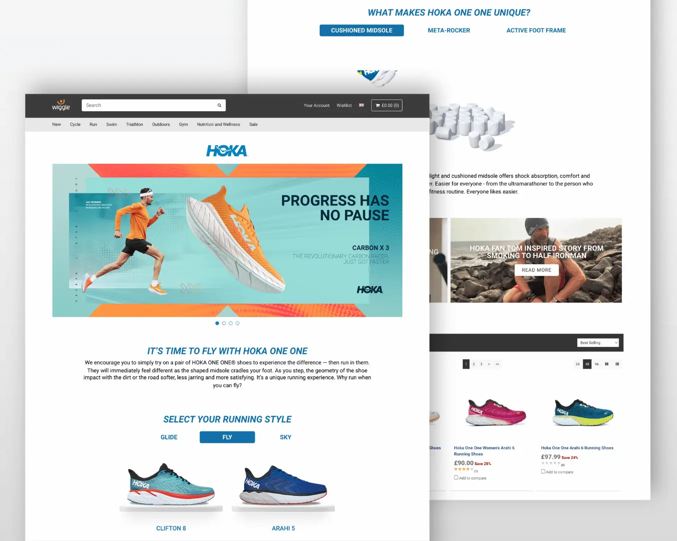 Wiggle website Hoka One One campaign page