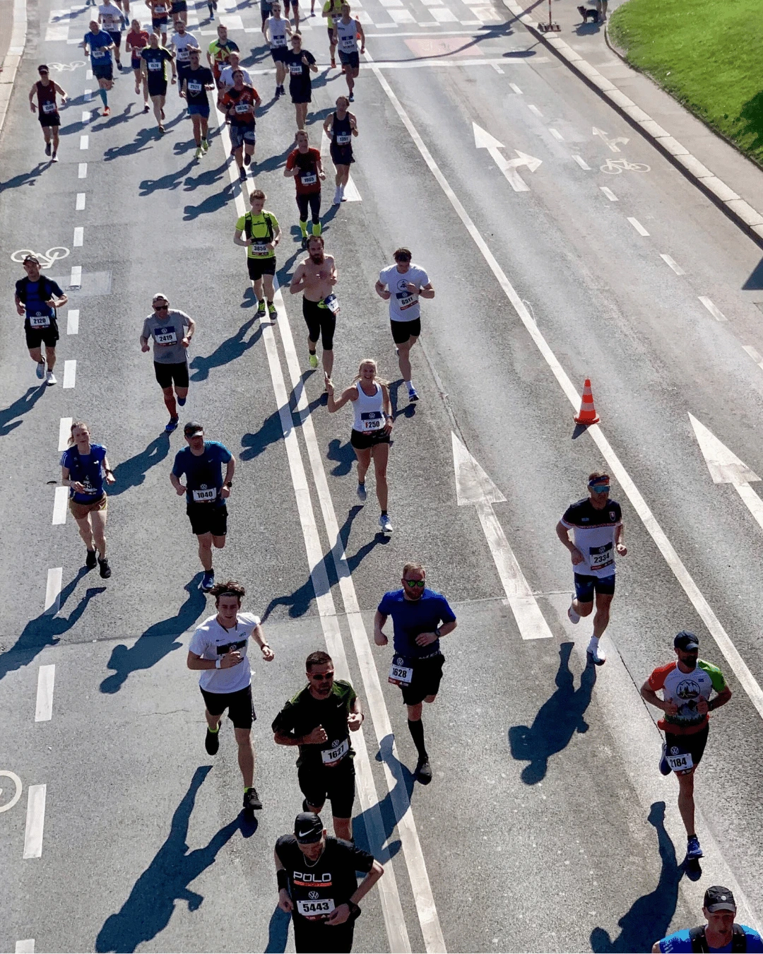 Aerial view of Kaylee competing in a marathon